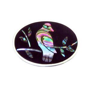 Vintage Sterling Silver Taxco Mexico Abalone & Black Onyx Bird Brooch Pendant